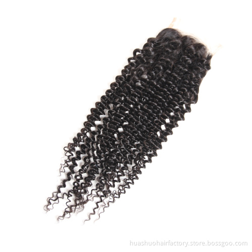 Wholesale Unprocessed Virgin Hidden Knots Indian Real Hair Three Way Part 5X5 6X6 7X7 Lace Virgin Kinky Curly Closure Bleached